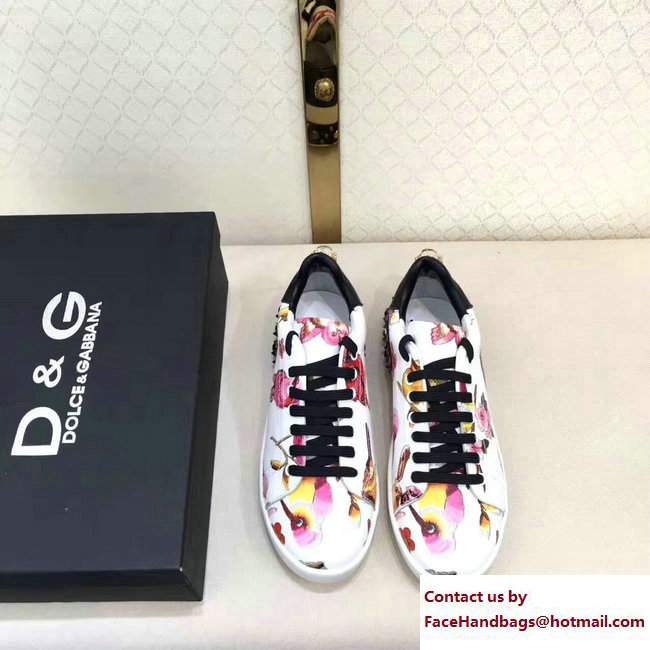 Dolce  &  Gabbana Leather Sneakers Rose Print White/Black 2017